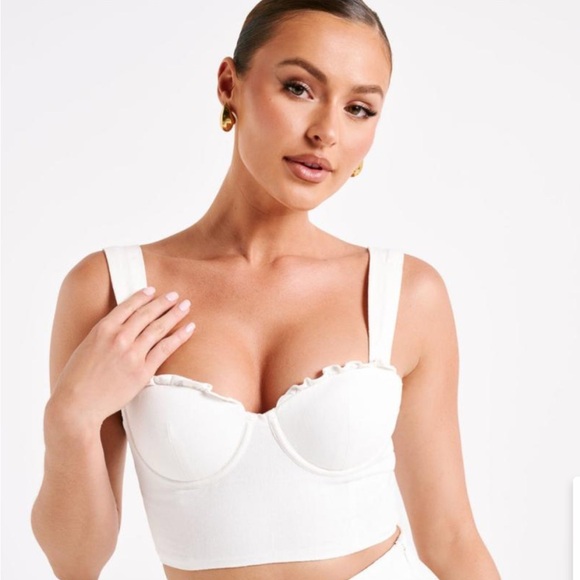 Meshki Other - Meshki Hilaria Cupped Linen Crop Top White XS NWT